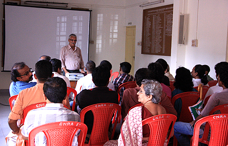 Prof Kirti Trivedi of IIT Mumbai speaks on 'Sustainable Rich Life For All' in a face-to-face organised by Design & People on June 19, 2011 at Kochi. (Photo: Prince Prabhakaran)