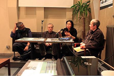 Design & People Co-founder Sethu Das (Left) joins Sugr Jnos, Keiko Sei, Prof Yvonne P Doderer and Eross Nikolett for a Political Design workshop at Trafo House of Contemporary Arts, Hungary on February 27, 2012. (Photo: Trafo)