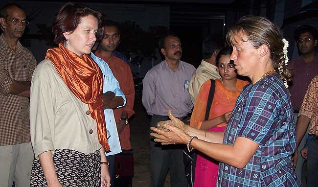 Down to Earth: Canadian architect Elke Cole of Cobworks demonstrates Soil Evaluation during a workshop on natural building organised by Design & People in association with Kashi Art Caf� at Mattanchery on December 22, 2004.