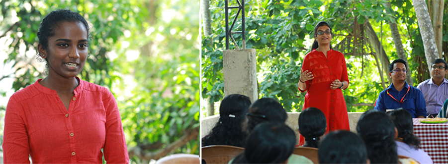 Architect Gayathri Sathyan and Architect Lovis Anna Easo, representatives of Design & People deliver their messages to the children and speak about 'Design to the Children' at the Nirbhaya Home Centre, Thiruvananthapuram.